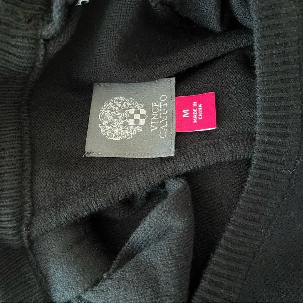 Vince Camuto Black Sweater Dress Fit & Flare Long Sleeve Open Back Bow Medium